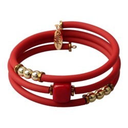 Браслет Терра (коралл 10х10мм красный, каучук красный; покрытие золото), Есть комплект