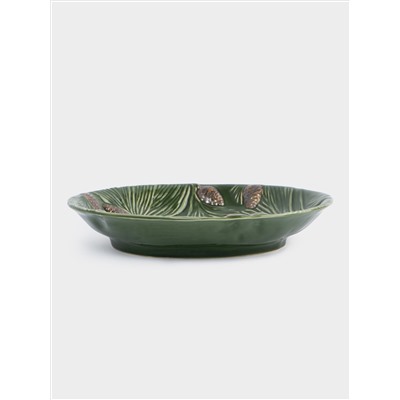 Блюдо глубокое, 26х5 см, керамика D, зеленое, Шишки на еловой ветке, Fir branch