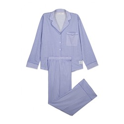 Pijama camisero largo cuadros Vichy azul algodón