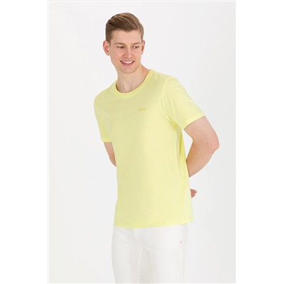 Erkek Açık Sarı Basic Bisiklet Yaka Tişört