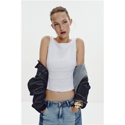 COLD SHOULDER RIBBED T-SHIRT