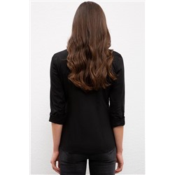 Kadın Siyah Uzun Kollu Basic Gömlek