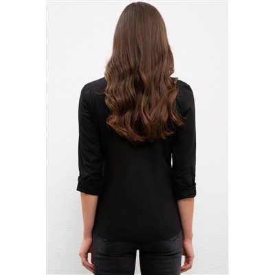 Kadın Siyah Uzun Kollu Basic Gömlek