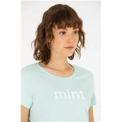 Kadın Mint Bisiklet Yaka Tişört