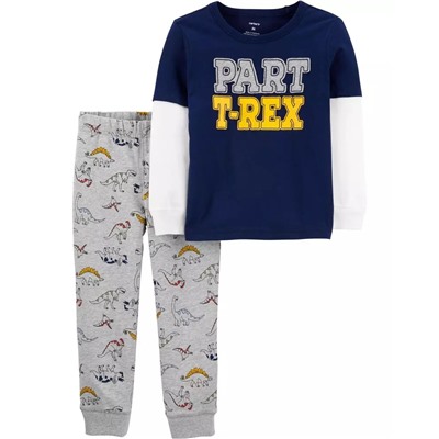 2-Piece Raccoon Layered-Look Tee & Mask Print Jogger Set