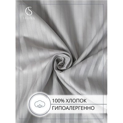 Простыня на резинке 180х200х30 (см) (страйп-сатин - 100% хлопок) СЕРЫЙ, ,