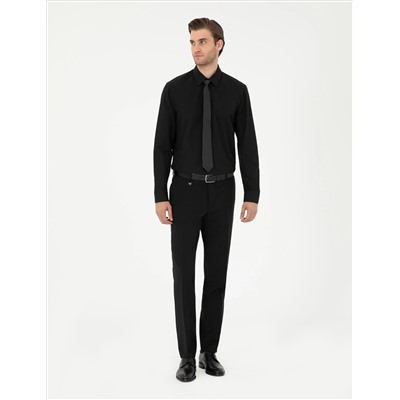 Siyah Slim Fit Uzun Kollu Basic Gömlek