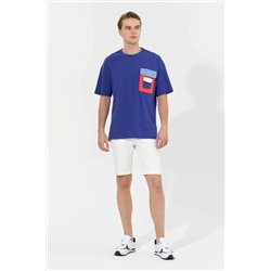 Erkek Mavi Oversize Bisiklet Yaka Tişört