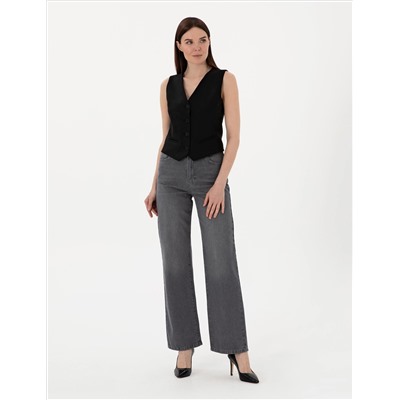 Siyah High Waist Flare Fit Jean Pantolon