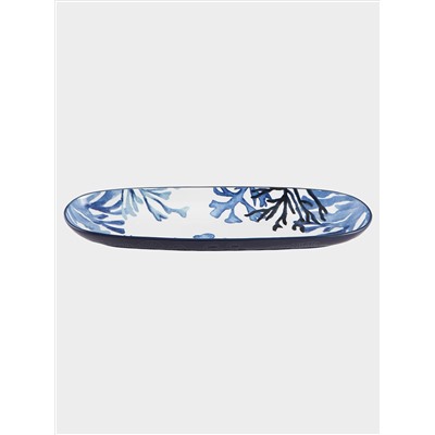 Блюдо, 40х12,5 см, керамика К, белое, овальное, Синие кораллы, Blue Coral