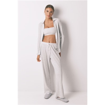 Pijama largo algodón canalé gris