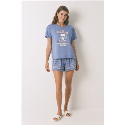 Pijama corto algodón azul Snoopy