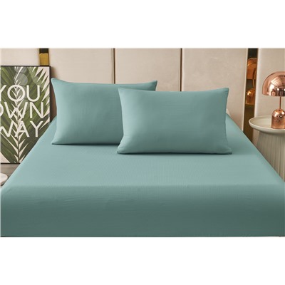 Комплект постельных принадлежностей, простыня на резинке Борт 25 + 2 наволочки 50*70 изумруд