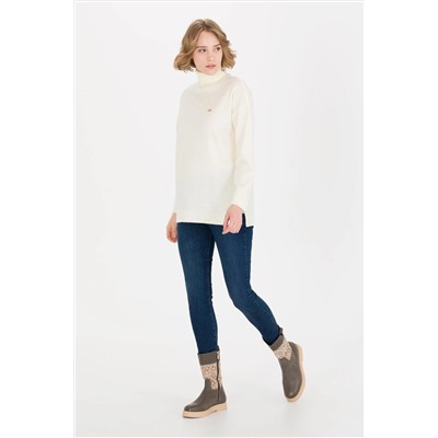 Kadın Krem Balıkçı Yaka Kazak