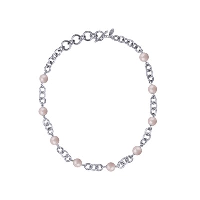 Колье Симбиоз (Майорка розовая 12мм; покрытие родий) 50-60см, Есть комплект