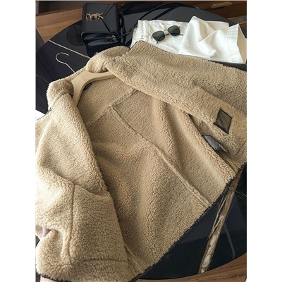 Женская дублёнка свободного кроя со спущенным плечом   ЗАР*А