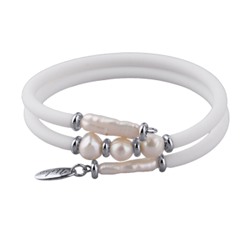 Браслет Гевея (жемчуг белый, каучук белый; покрытие родий), Есть комплект