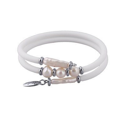 Браслет Гевея (жемчуг белый, каучук белый; покрытие родий), Есть комплект