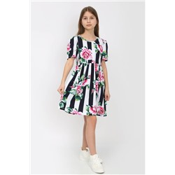 Платье Роза на полосе короткий рукав-фонарик арт. ПЛ-377 НАТАЛИ #885611