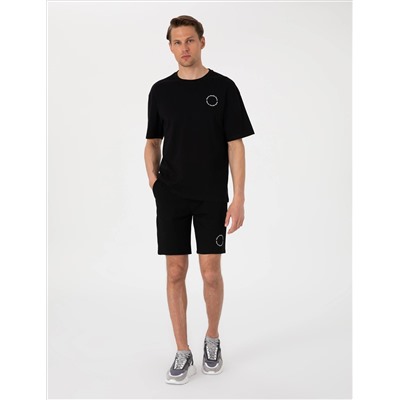 Siyah Regular Fit Örme Şort
