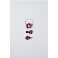 CORDUROY FLOWER HAIR TIE AND CLIP SET