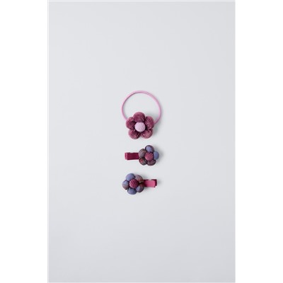 CORDUROY FLOWER HAIR TIE AND CLIP SET