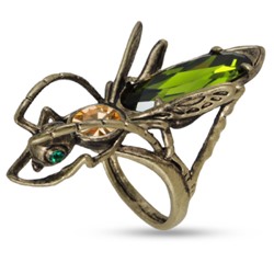 Кольцо Кузнечик (кристаллы SW зеленые, шампань; покрытие бронза), Есть комплект