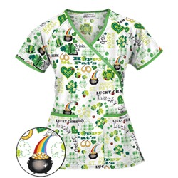 UA Lucky Charm White Mock Wrap Scrub Top
