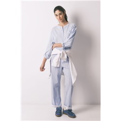 Pantalón largo 100% algodón estampado rayas azul