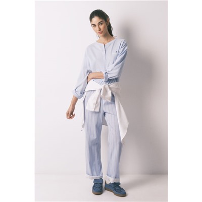 Pantalón largo 100% algodón estampado rayas azul