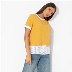 Футболка комбинированная с шитьём, Романтика с перчинкой (горчичная)