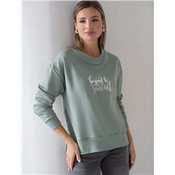 Свободный свитшот с принтом и разрезами из эластичного футера двухнитки без начеса