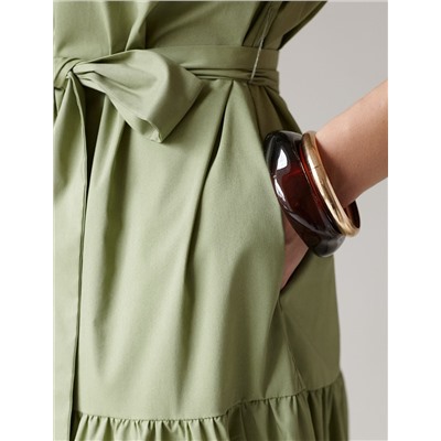 Платье А-силуэта с поясом из легкого хлопкового поплина