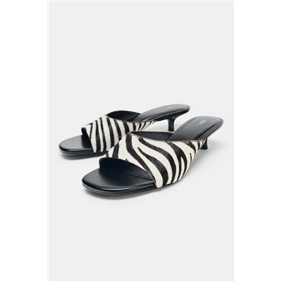 ANIMAL PRINT LEATHER KITTEN HEEL MULES