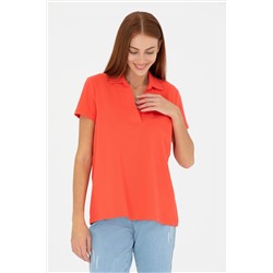 Kadın Kırmızı Kaçık Yaka Basic Tişört