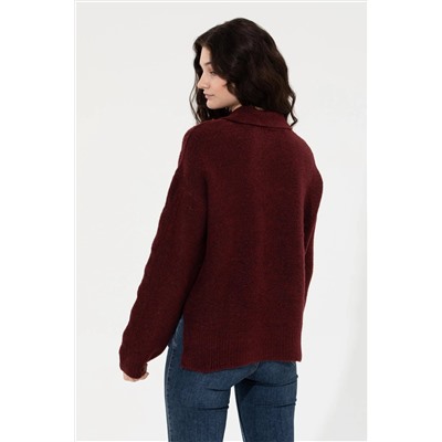 Kadın Bordo V - Yaka Kazak