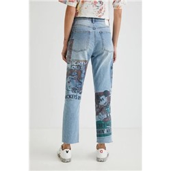 Pantalón vaquero straight cropped Mickey Mouse