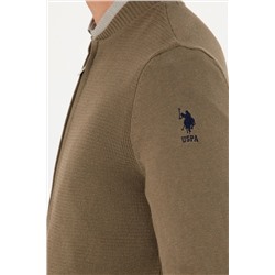 Erkek Haki Melanj Basic Triko Hırka