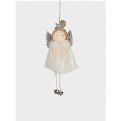 Игрушка елочная, 16 см, пенопласт/полиэстер, серебристая, Ангел, New year