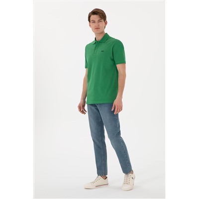 Erkek Regular Fit Polo Yaka Yeşil Basic Tişört