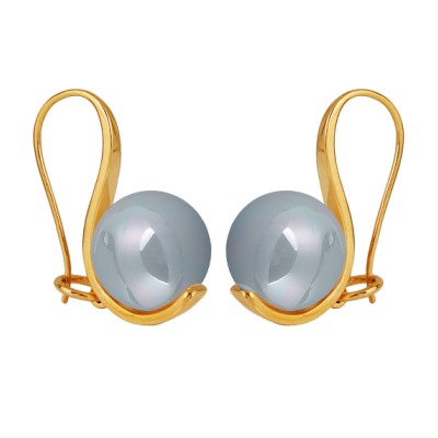 Серьги (Майорка 14мм голубая; покрытие золото), Есть комплект