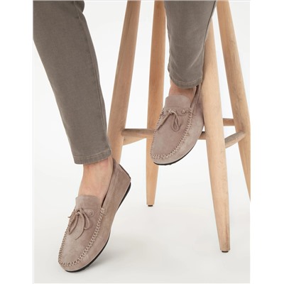 Bej Kauçuk Taban %100 Deri Loafer Ayakkabı