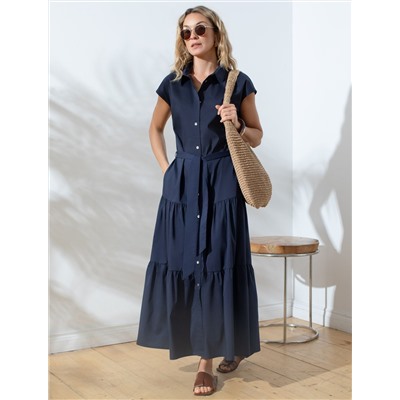 Платье А-силуэта с поясом из легкого хлопкового поплина