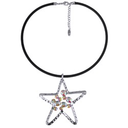 Кулон (кристаллы белые хамелеон, каучук черный; покрытие: античное серебро)