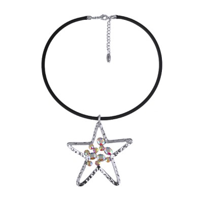 Кулон (кристаллы белые хамелеон, каучук черный; покрытие: античное серебро)