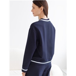 Свитшот среднего объема с V вырезом и принтом из футера двухнитки с эластаном