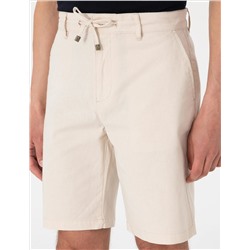 Bej Slim Fit Keten Karışımlı Beli Bağcıklı Dokuma Şort