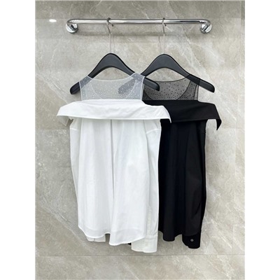 Стильная женская рубашка с имитацией внутри майки, которая украшена стразами  АЛЕКСАНДР ВАН*Г