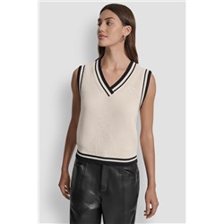 V-NECK TIPPED SLEEVELESS SWEATER