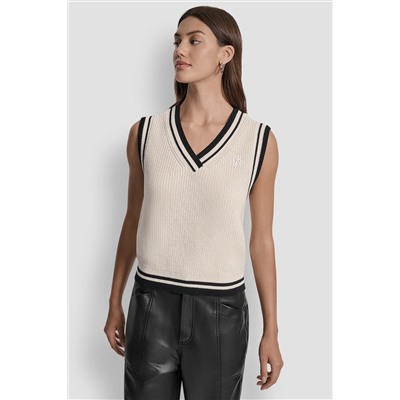 V-NECK TIPPED SLEEVELESS SWEATER